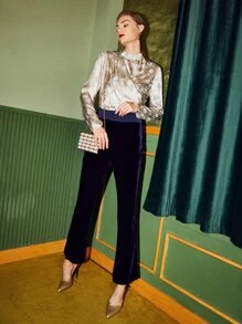 SHEIN Unity Viscose Draped Jacquard Top - Champagne - View 4