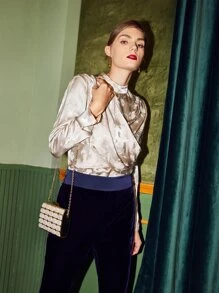 SHEIN Unity Viscose Draped Jacquard Top - Champagne - View 5