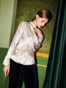 SHEIN Unity Viscose Draped Jacquard Top - Champagne - View 6