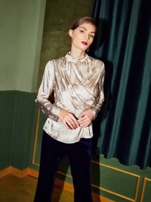 SHEIN Unity Viscose Draped Jacquard Top - Champagne - View 7