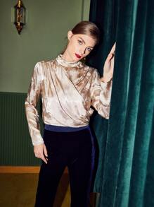 SHEIN Unity Viscose Draped Jacquard Top - Champagne - View 8