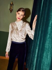 SHEIN Unity Viscose Draped Jacquard Top - Champagne - View 9