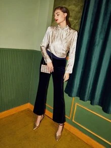 SHEIN Unity Viscose Draped Jacquard Top - Champagne - View 10