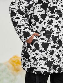 SHEIN Áo khoác đệm có khóa kéo in họa tiết toàn thân cỡ lớn phía trước - Đen và trắng - Xem 5