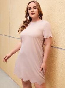SHEIN Plus Scallop Edge Solid Dress - Baby Pink - View 5