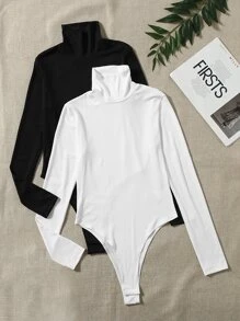 2 piezas Body estilo camiseta de cuello cisne - Blanco y Negro - Ver 1