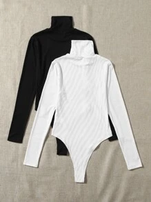 2 piezas Body estilo camiseta de cuello cisne - Blanco y Negro - Ver 2