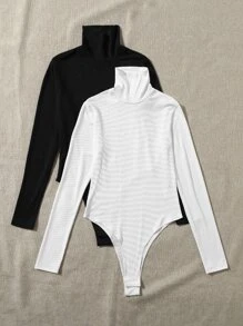 2 piezas Body estilo camiseta de cuello cisne - Blanco y Negro - Ver 4