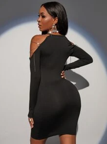 SHEIN SXY 水鑽挖肩緊身洋裝 - 黑色 - 查看 2