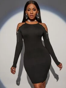 SHEIN SXY 水鑽挖肩緊身洋裝 - 黑色 - 查看 5