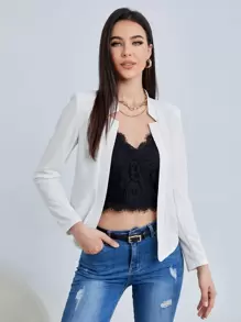 BizChic Women's Lightweight Open Front Blazer Jacket, Basic Top For Urban Commuting, Minimalist & Fashionable Business Casual Outerwear For Office Wear In Fall/Winter - White - View 5