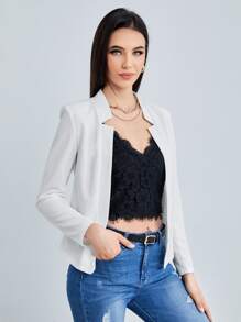 BizChic Women's Lightweight Open Front Blazer Jacket, Basic Top For Urban Commuting, Minimalist & Fashionable Business Casual Outerwear For Office Wear In Fall/Winter - White - View 3