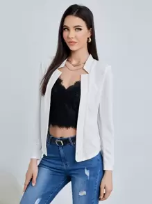 BizChic Women's Lightweight Open Front Blazer Jacket, Basic Top For Urban Commuting, Minimalist & Fashionable Business Casual Outerwear For Office Wear In Fall/Winter - White - View 6