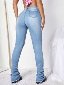 Ripped & Raw Hem Jeans - Light Wash - View 2