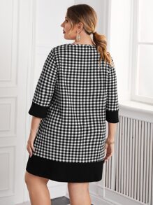 SHEIN Clasi Plus Gingham Tee Dress Without Belt - Black and White - View 2