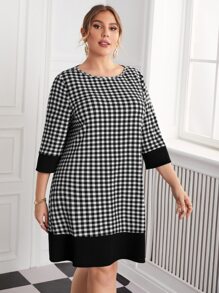 SHEIN Clasi Plus Gingham Tee Dress Without Belt - Black and White - View 3