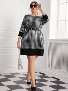 SHEIN Clasi Plus Gingham Tee Dress Without Belt - Black and White - View 5
