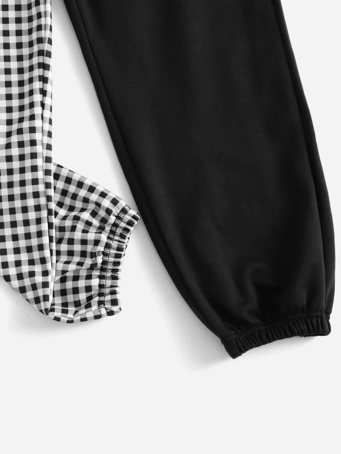 Girls Gingham Paneled Sweatpants