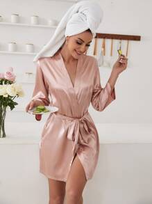 2 piezas Bata con cinturón de satén - Multicolor - Ver 4