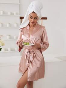 2 piezas Bata con cinturón de satén - Multicolor - Ver 5
