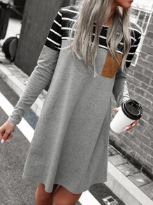 SHEIN LUNE Striped Print Colorblock Tee Dress