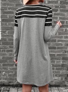 SHEIN LUNE Striped Print Colorblock Tee Dress