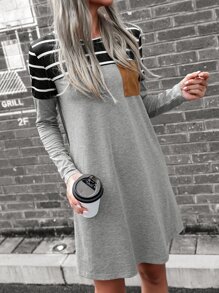 SHEIN LUNE Striped Print Colorblock Tee Dress