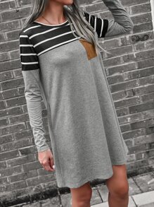 SHEIN LUNE Striped Print Colorblock Tee Dress