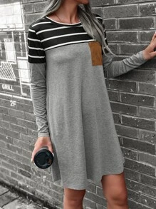 SHEIN LUNE Striped Print Colorblock Tee Dress