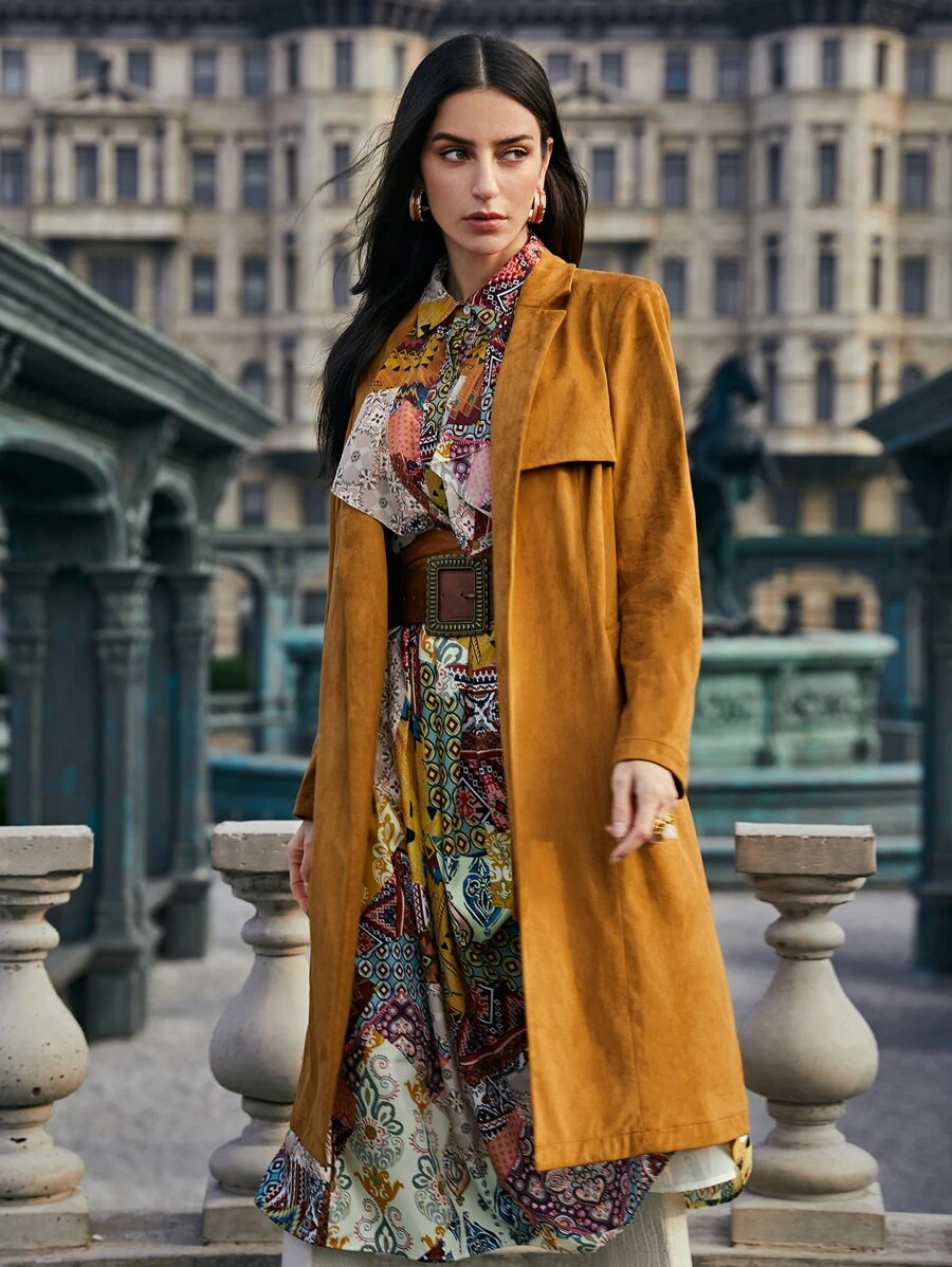 MOTF PREMIUM SUEDETTE BELTED COAT - Brown - View 2