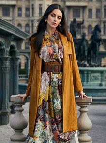 MOTF PREMIUM SUEDETTE BELTED COAT - Brown - View 4