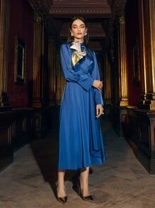 MOTF PREMIUM GATHERED TWIST SHIRT DRESS - Blue - View 3