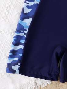 Boys Camo Print One Piece Swimsuit - Navy Blue - View 3