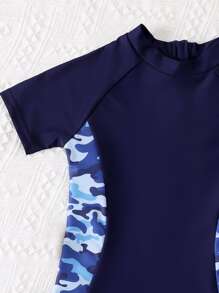Boys Camo Print One Piece Swimsuit - Navy Blue - View 4