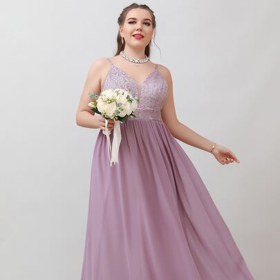 Plus Contrast Lace Chiffon Bridesmaid Dress