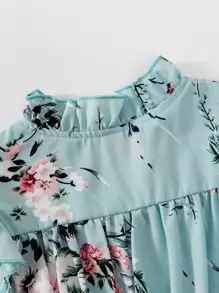 SHEIN Young Girl Floral Print Ruffle Trim Dress - Blue - View 6