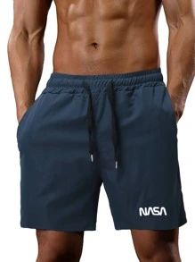 Manfinity Homme Men Loose-Fit Letter Graphics Drawstring Waist Shorts