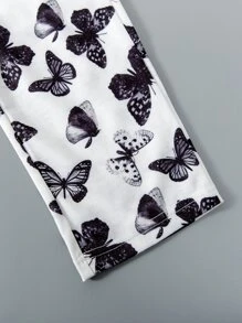 Girls Butterfly Print Elastic Waist Trousers - Black and White - View 4