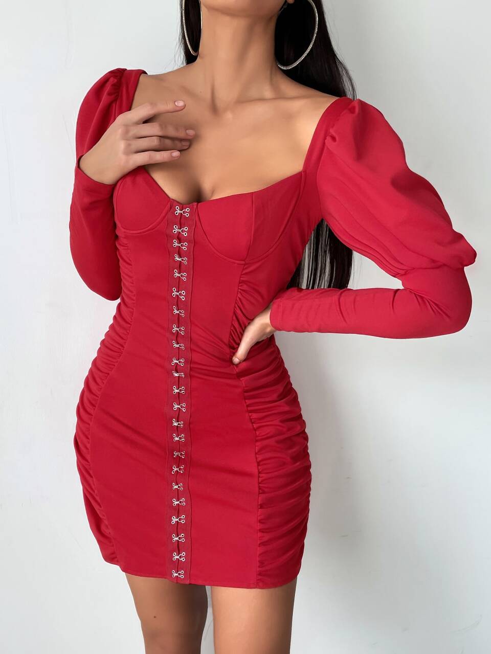 Sweetheart Neck Gigot Sleeve Hook And Eye Dress Fall Cloth For Women