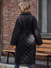 Casual Solid Color Mid-Length Padded Coat, Winter - Black - View 2