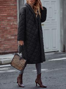 Casual Solid Color Mid-Length Padded Coat, Winter - Black - View 3