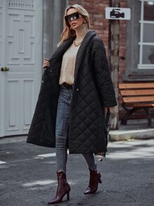 Casual Solid Color Mid-Length Padded Coat, Winter - Black - View 4