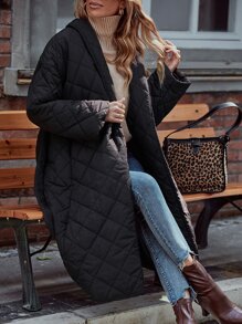 Casual Solid Color Mid-Length Padded Coat, Winter - Black - View 6