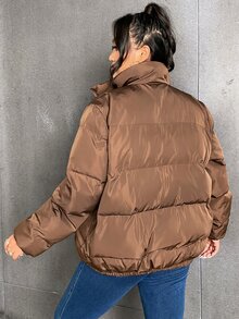 Plus Size Zip Up Padded Padded Coat For Winter Clothes Wear - Brown - View 2