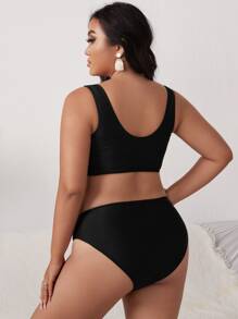 Plus Size Cow Print Patchwork Bikini Set Summer Beach - Multicolor - View 2