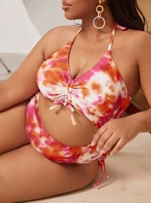 Plus Tie Dye Cut-out One Piece Swimsuit - Multicolor - View 1