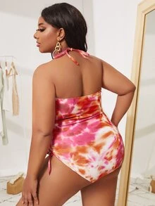 Plus Tie Dye Cut-out One Piece Swimsuit - Multicolor - View 2