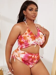 Plus Tie Dye Cut-out One Piece Swimsuit - Multicolor - View 4