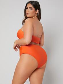 Plus Size Bandeau High Waisted Bikini Set Summer Beach - Orange - View 2