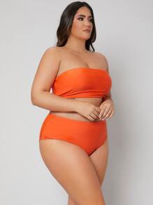 Plus Size Bandeau High Waisted Bikini Set Summer Beach - Orange - View 3